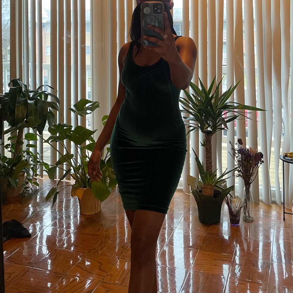 Dark Green Velvet Scoop Back Dress